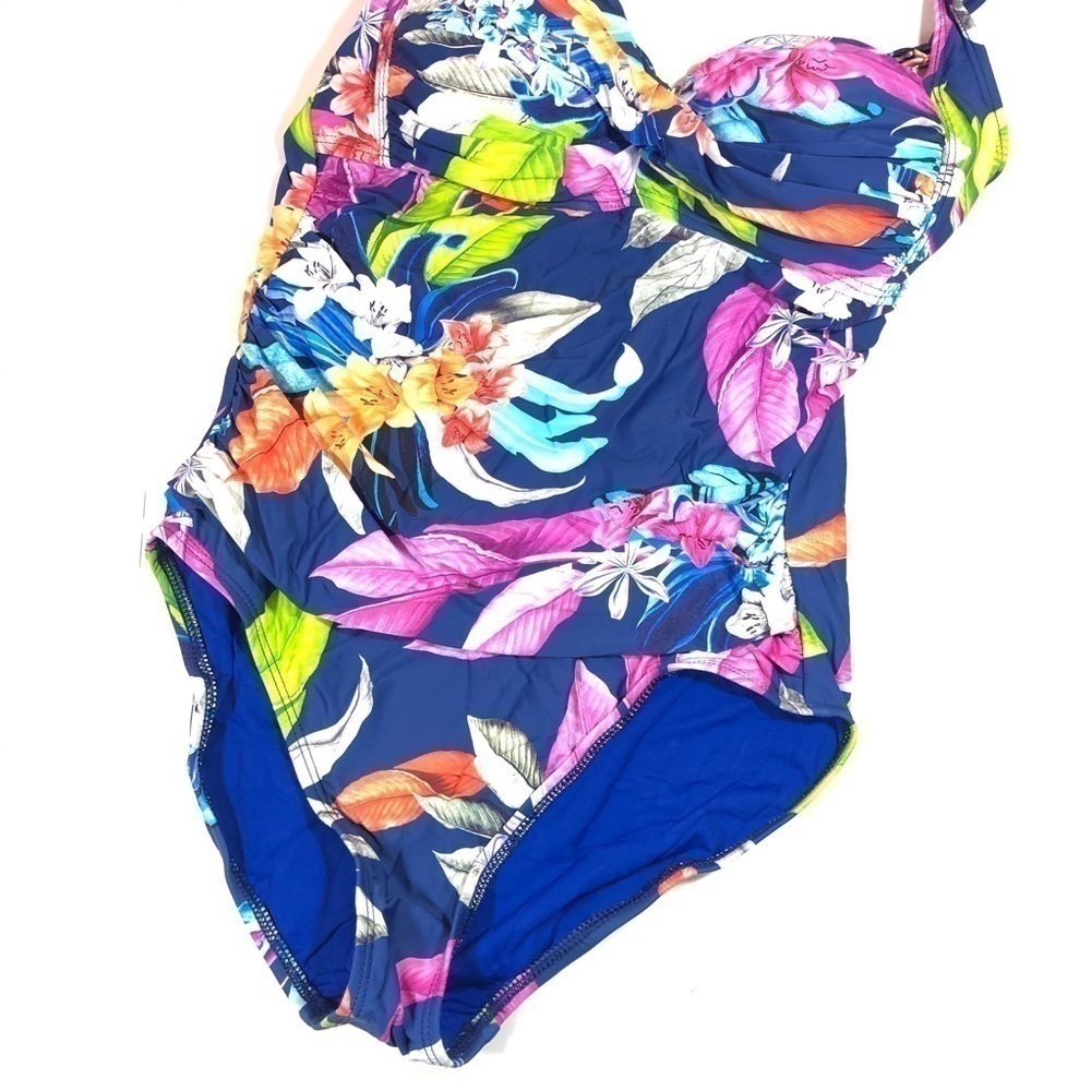 New La Blanca Blue Tropical Sweetheart One Piece 6 - Picture 4 of 11